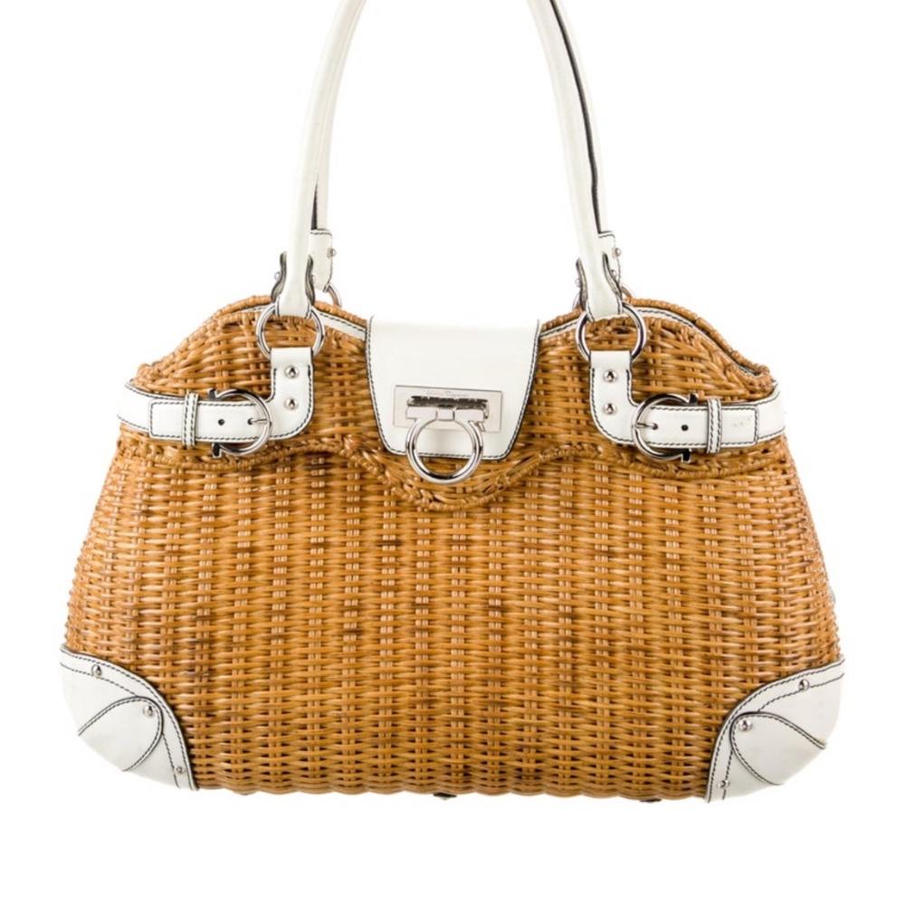 Salvatore Ferragamo Leather Trimmed Jute should bag